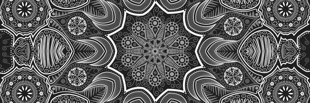 Obraz indická Mandala s kvetinovým vzorom v čiernobielom prevedení
