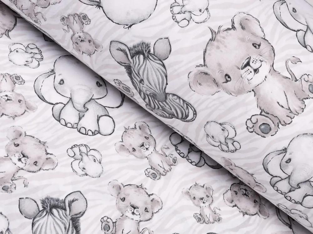 Biante Detské bavlnené posteľné obliečky do postieľky Sandra SA-370 Africké zvieratká na béžovom zebrovanom Do postieľky 100x135 a 40x60 cm
