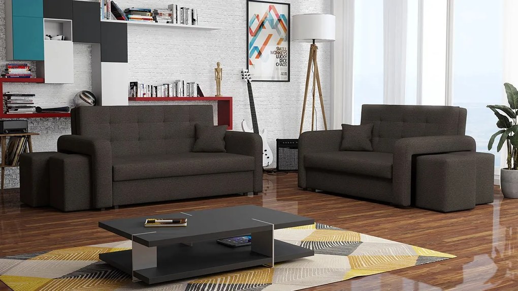 Rozkladacia sedacia súprava s úložným priestorom Clivia Home II + III, Taburetka: ľavá strana (pohovka III) + pravá strana (pohovka II), Dostupné poťahy: Malmo 81