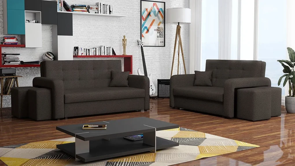Rozkladacia sedacia súprava s úložným priestorom Clivia Home II + III, Taburetka: ľavá strana (pohovka III) + pravá strana (pohovka II), Dostupné poťahy: Manila 16