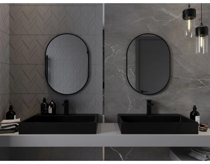 Mexen Loft, oválne kúpeľňové zrkadlo 70 x 50 cm, farba rámu čierna matná, 9851-070-050-000-70