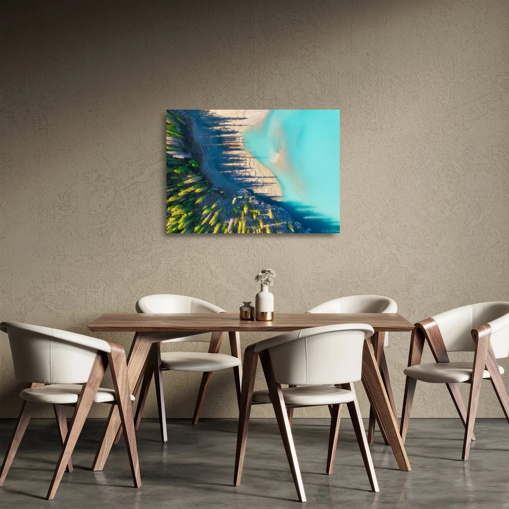 Sklenený obraz - Pohľad na jazero (70x50 cm)