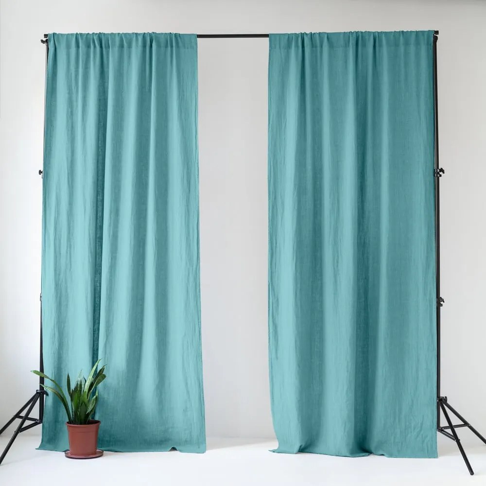 Tyrkysový ľanový záves 140x330 cm Coastal Blue – Linen Tales