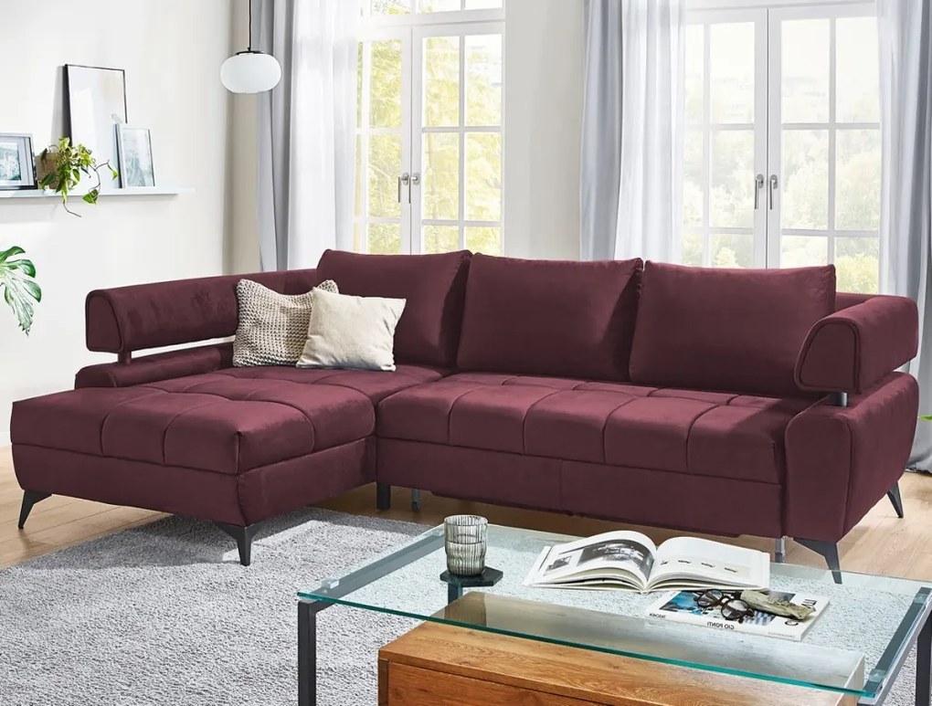Rohová sedacia súprava Paris, vínová látka, ľavý roh