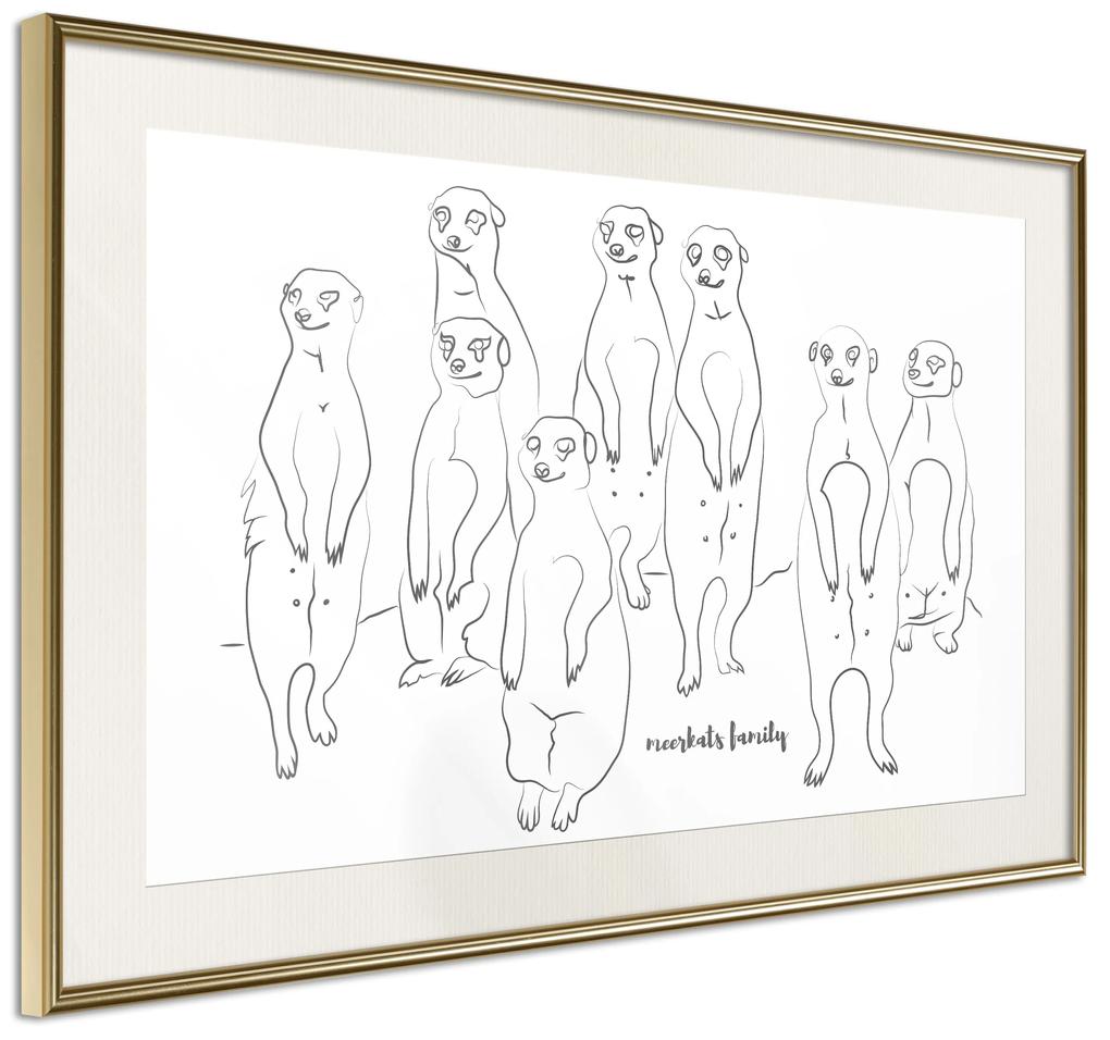 Artgeist Plagát - Meerkats Family [Poster] Veľkosť: 45x30, Verzia: Čierny rám s passe-partout