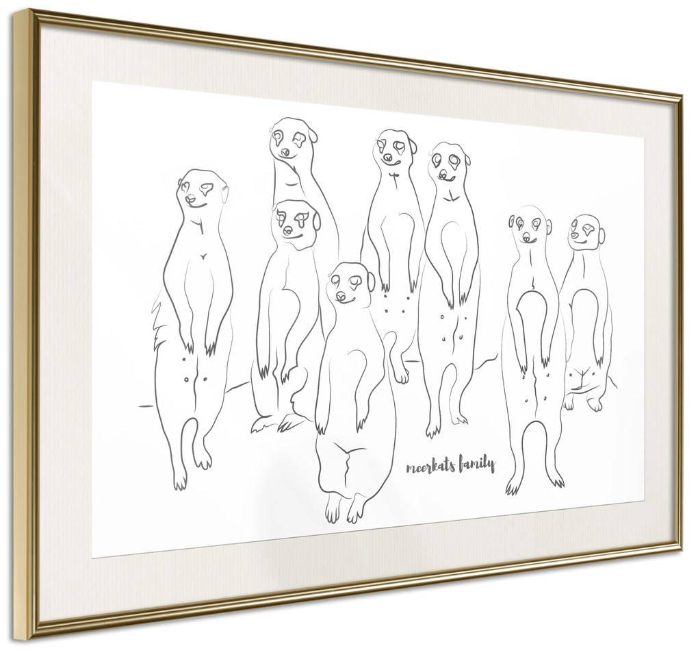 Artgeist Plagát - Meerkats Family [Poster] Veľkosť: 45x30, Verzia: Zlatý rám