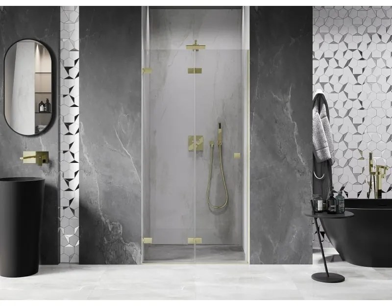 Mexen, Mexen Lunar-F skladacie ľavé sprchové dvere 90 cm, transparentné, brúsené zlaté - 836-090-000-55-00-L