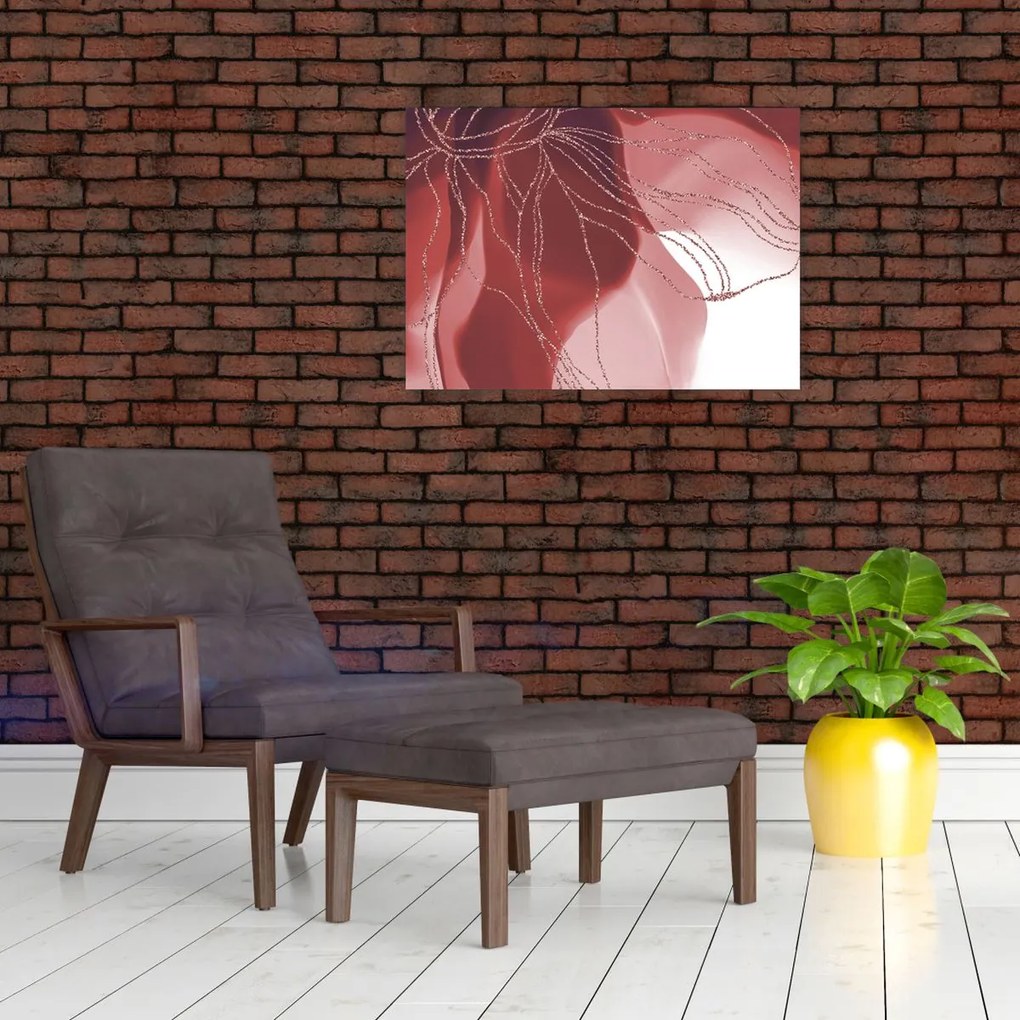 Sklenený obraz - Červená abstraktná kvetina N⁰1 (70x50 cm)