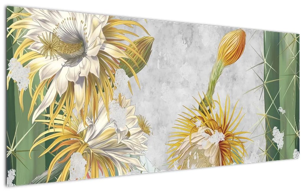 Obraz - Rozkvitnuté kaktusy, vintage (120x50 cm)