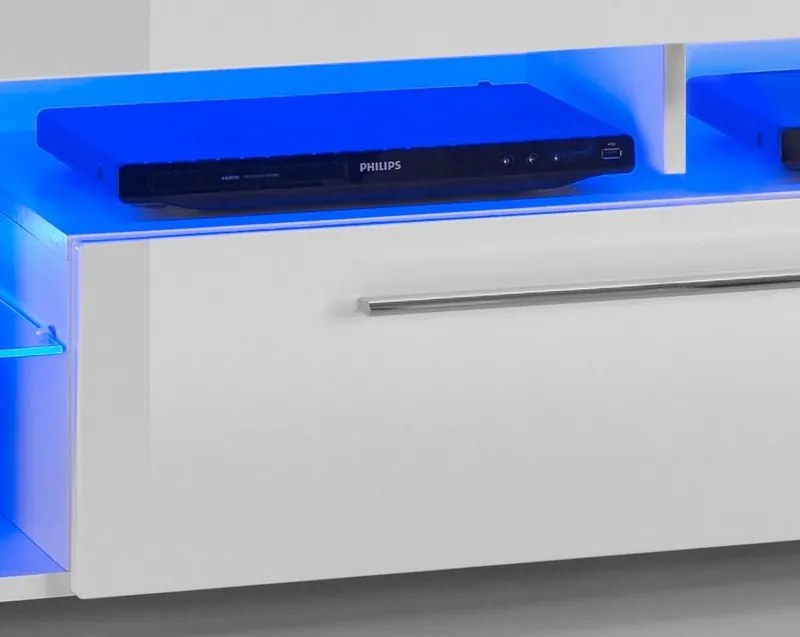 TV stolík Goal 153 cm, biely, s osvetlením