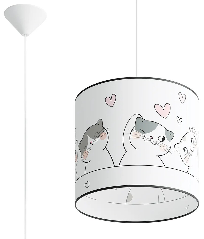 Detské závesné svietidlo Cat, 1x plastové tienidlo so vzorom, (fi 30cm)