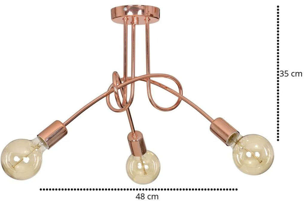 Stropné svietidlo Edison 3, medené telo svietidla