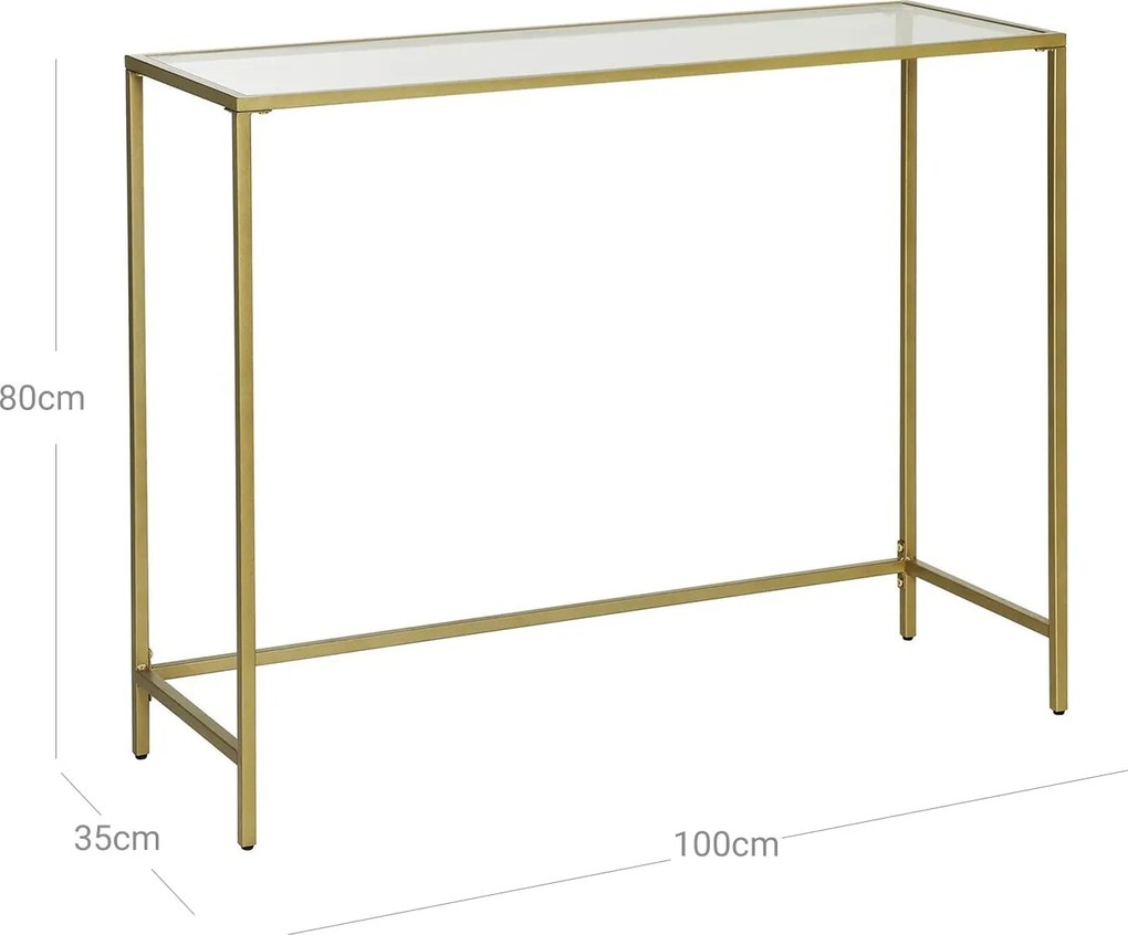 Moderný konzolový stolík sklenený, zlatá farba