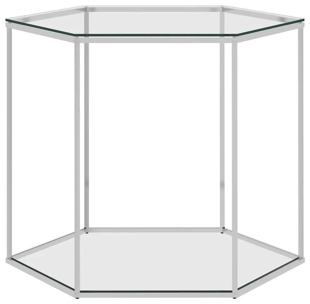 vidaXL Konferenčný stolík strieborný 60x53x50 cm nerezová oceľ a sklo
