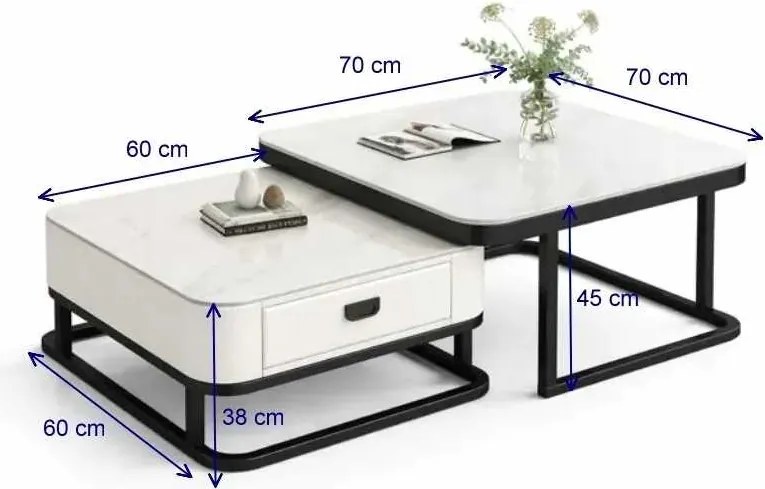 LuxuryForm DESIGN Konferenčný stolík ARAGON 70 × 70 / 60 × 60 cm – sivý / biely mramor (set 2 ks)