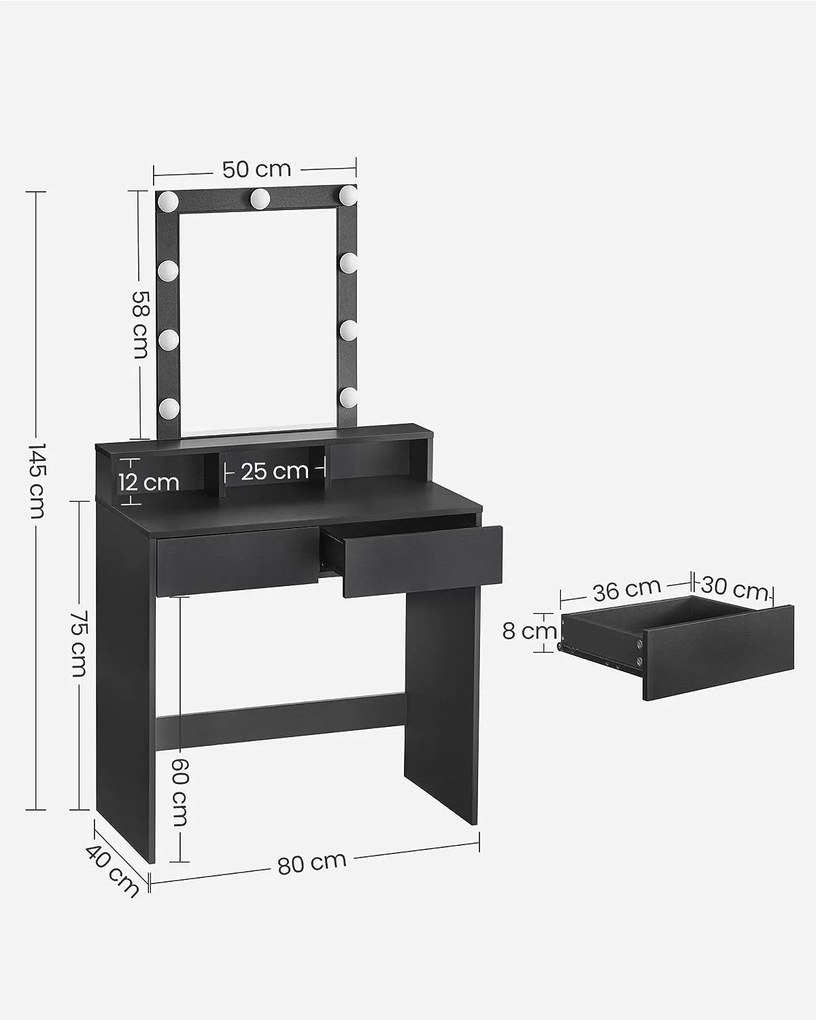 Kozmetický toaletný stolík Velisa 145 cm čierny