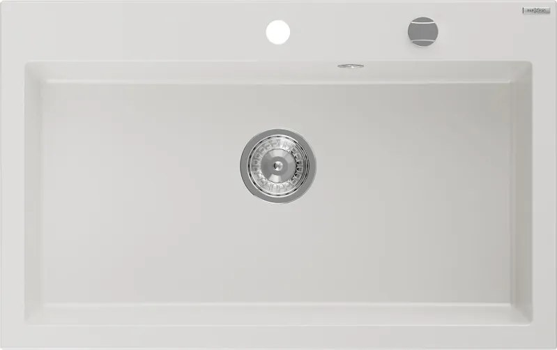 Mexen Elix žulový drez 1-komorový 800 x 500 mm, biely, sifón chróm - 6527801005-20