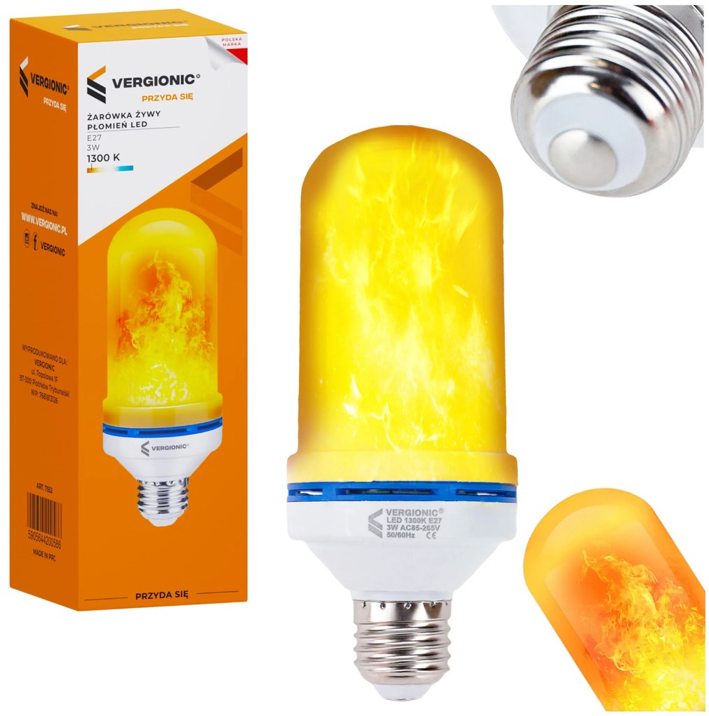 CHINEX LED žiarovka E27 3W - imitujúca pohybujúci sa oheň