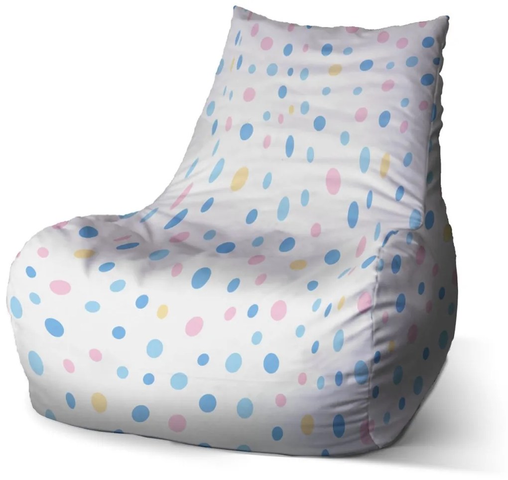 Sablio Sedací vak Bean Farebné bodky na biele - 100 x 90 x 45 cm