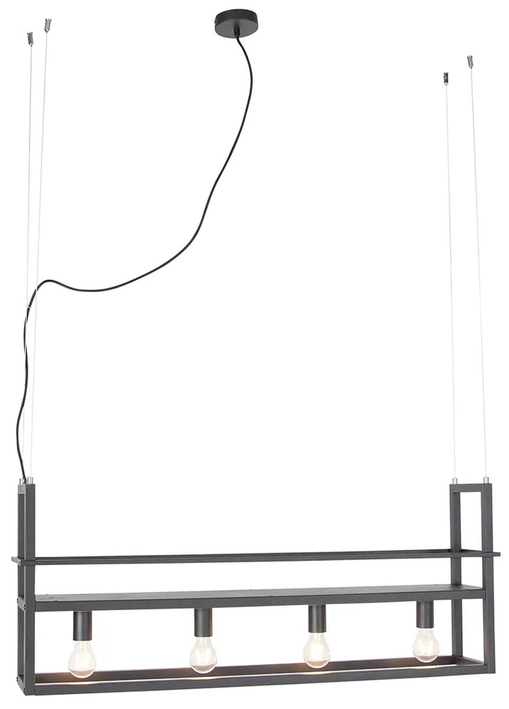 Industriálne závesné svietidlo čierne so stojanom so 4 svetlami - Cage Rack