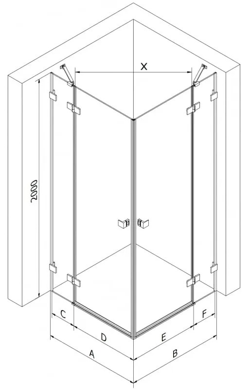 Mexen Lunar Duo, výklopný sprchový kút 105 x 105 cm, 8mm číre sklo, profil medená matná, 834-105L-105P-65-00