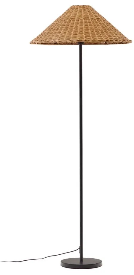 Stojacia lampa s ratanovým tienidlom v čierno-prírodnej farbe (výška 154 cm) Urania – Kave Home