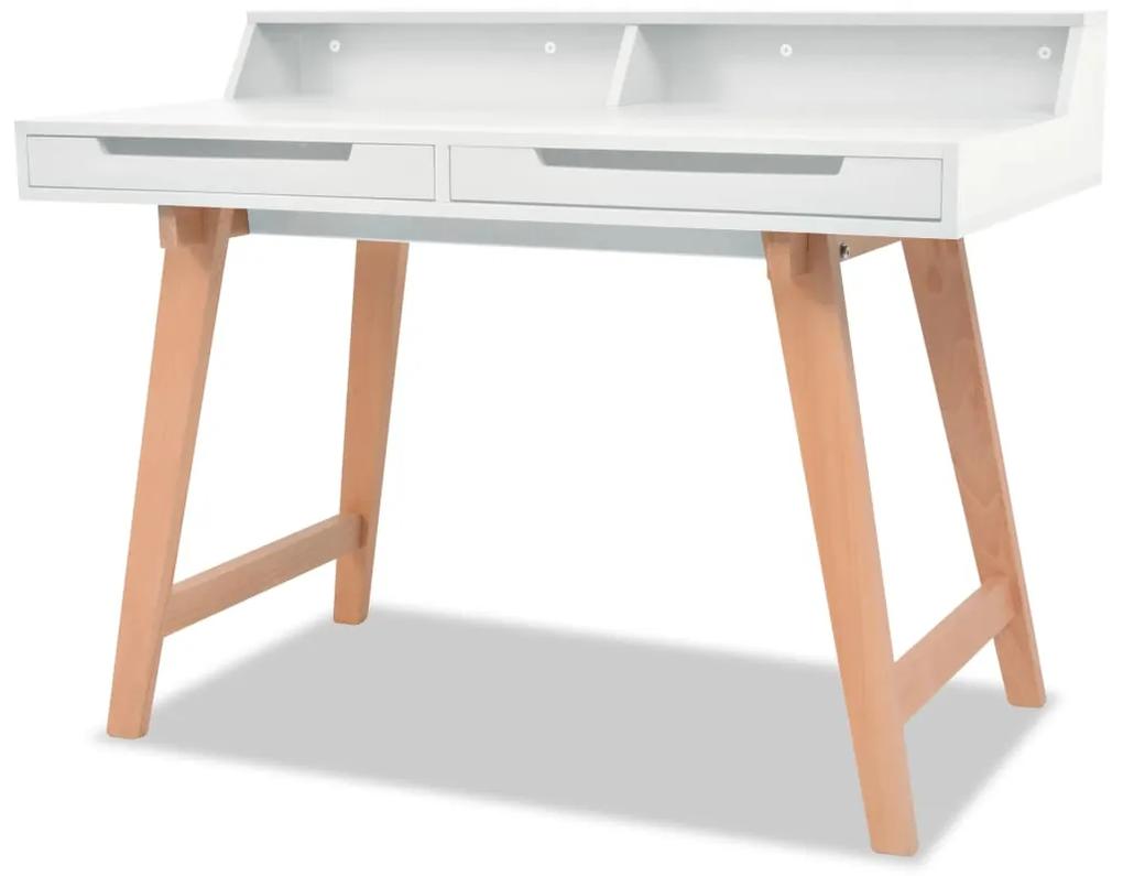 vidaXL Biely písací stôl z MDF a bukového dreva, 110x60x85 cm