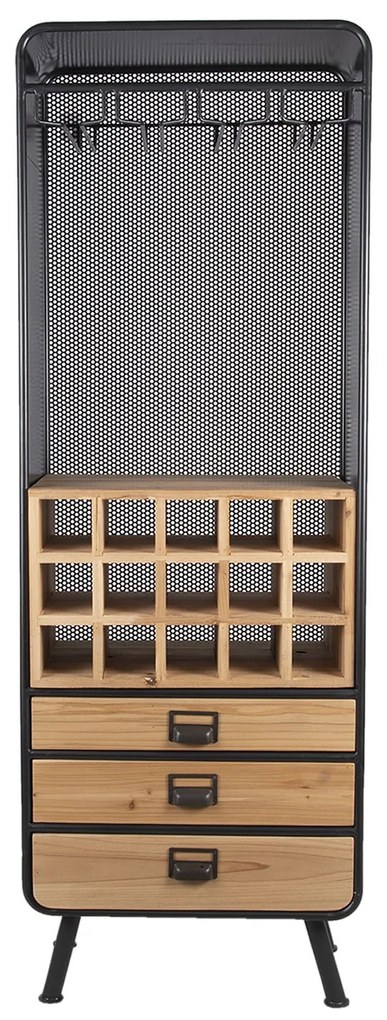 Kovovo-drevená retro skriňa na víno a poháre Bartion - 57*35*163 cm