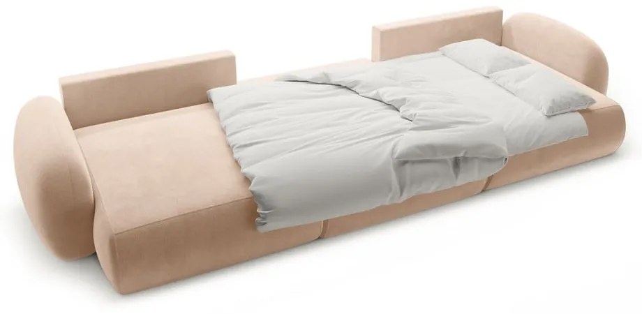 Béžová zamatová rozkladacia/s úložným priestorom rohová pohovka (do tvaru "U") Tonale – Cosmopolitan Design