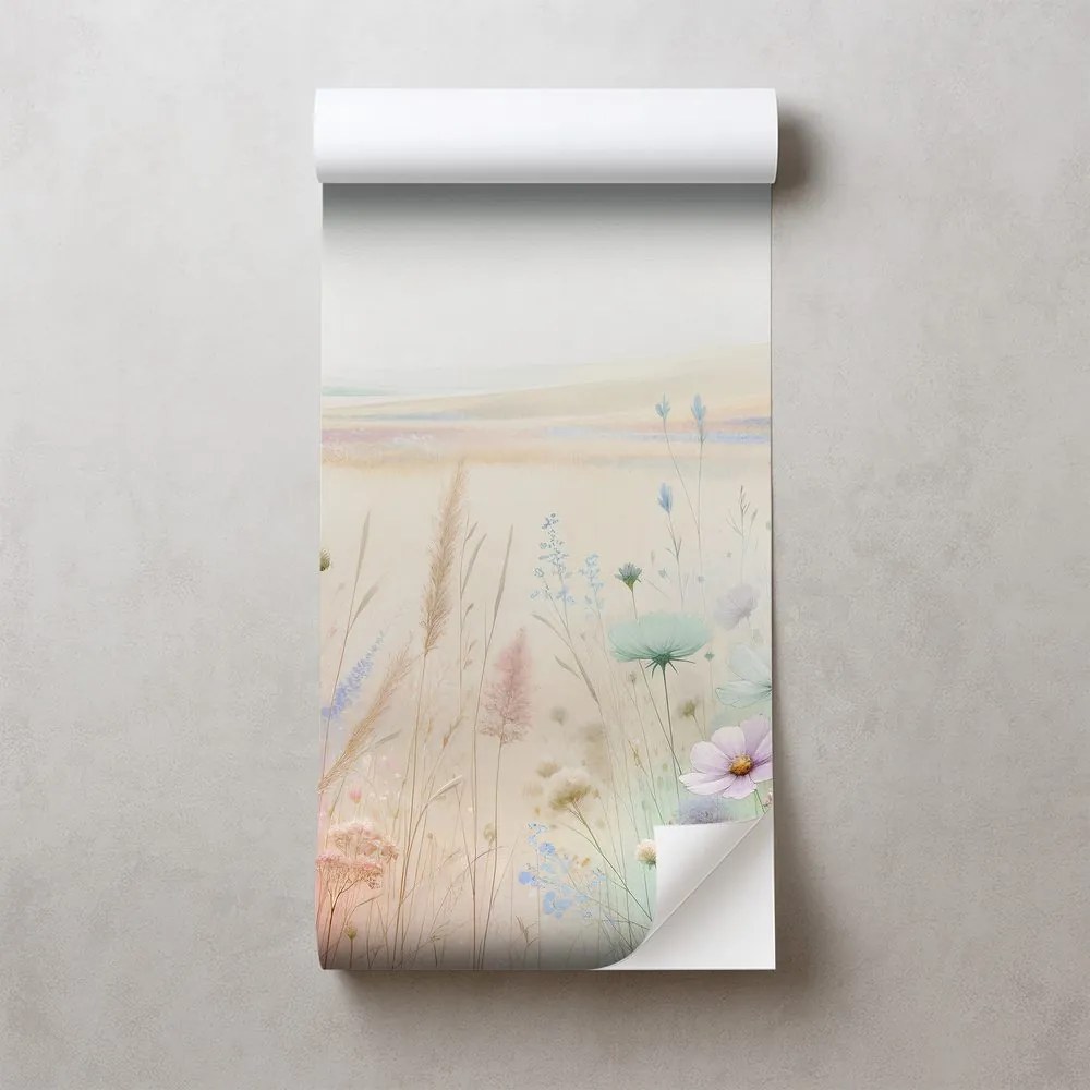 Samolepiaca tapeta pastelové kvety na lúke