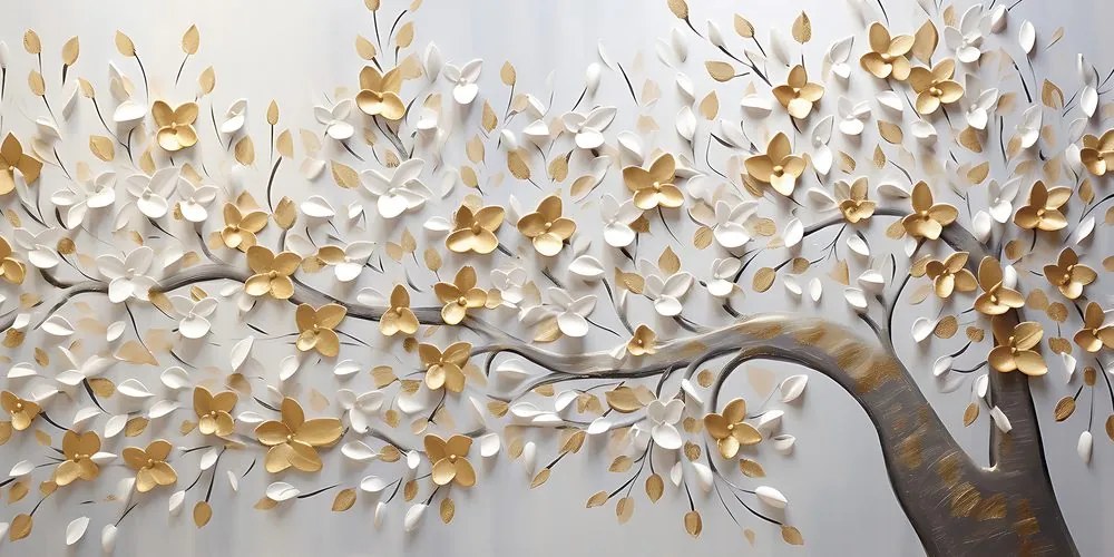 Obraz strom s bielo-zlatými kvetmi