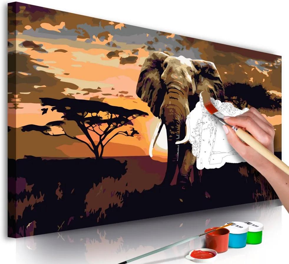 Maľovanie podľa čísiel - Elephant in Africa (Brown Colours) 80x40