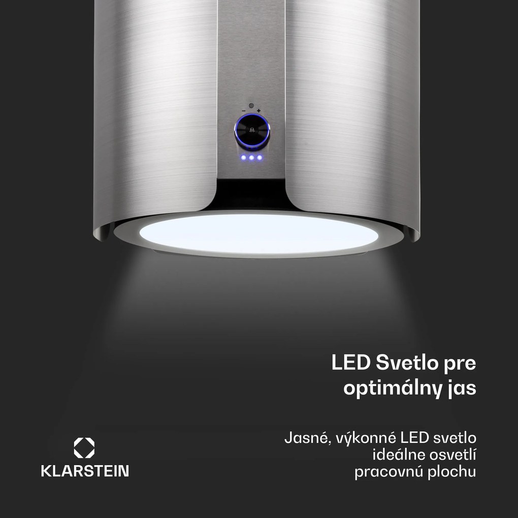 Klarstein Skyfall, digestor, 45 cm, ostrovčekový, 402 m³/h, LED, nehrdzavejúca oceľ, strieborný