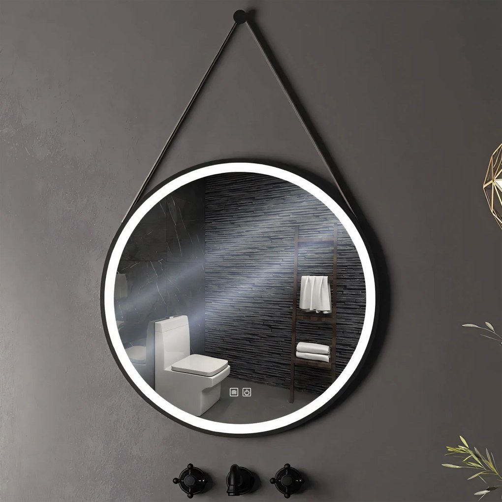 Tutumi Tutumi, okrúhle LED zrkadlo 70cm zavesené na čiernom pásiku, model 104, predné osvetlenie, HOM-02697