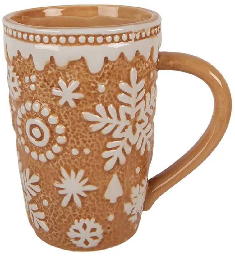 Hnedý vysoký hrnček Snowflakes  - 14*10*15 cm / 575 ml