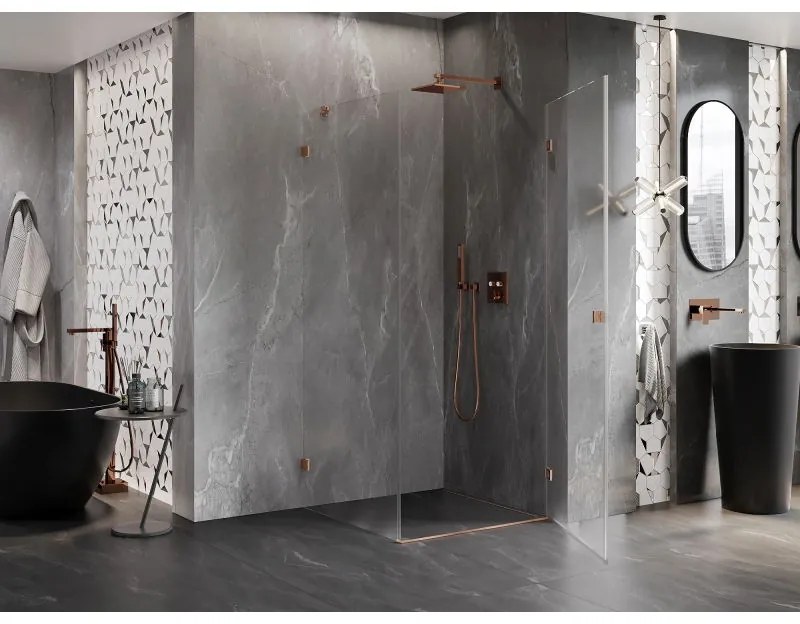 Mexen Lunar-B L, 1-krídlový sprchový kút, pravý, 70 x 70 cm, 8mm číre sklo, medený profil, 832L-070-070-65-00-P