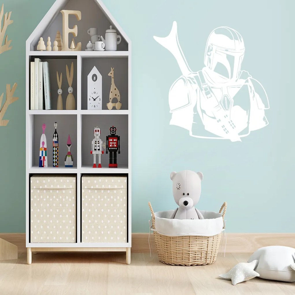 Veselá Stena Samolepka Mandalorian Star Wars Farba: bílá, Veľkosť: 60 x 58 cm