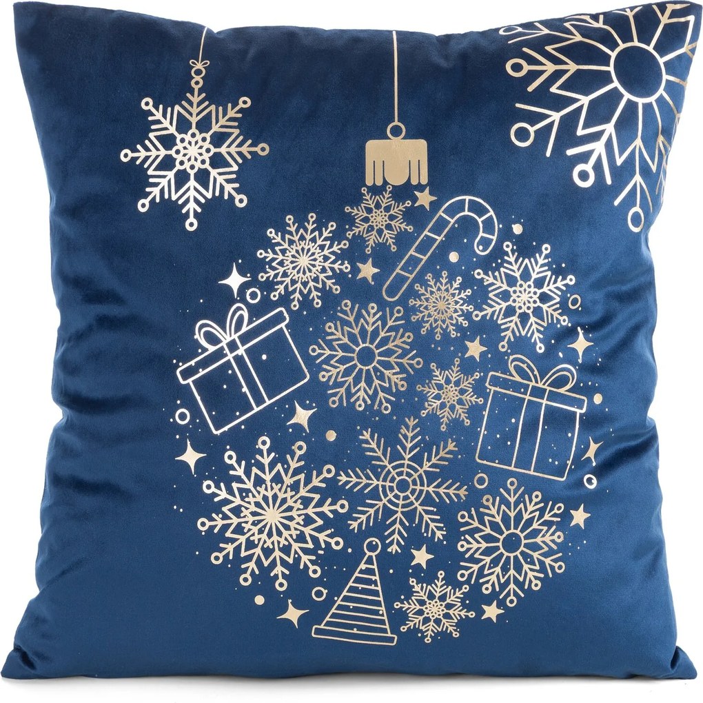 VIANOČNÁ DEKORAČNÁ OBLIEČKA NA VANKÚŠ GLIMMER 45X45 CM TMAVOMODRÁ