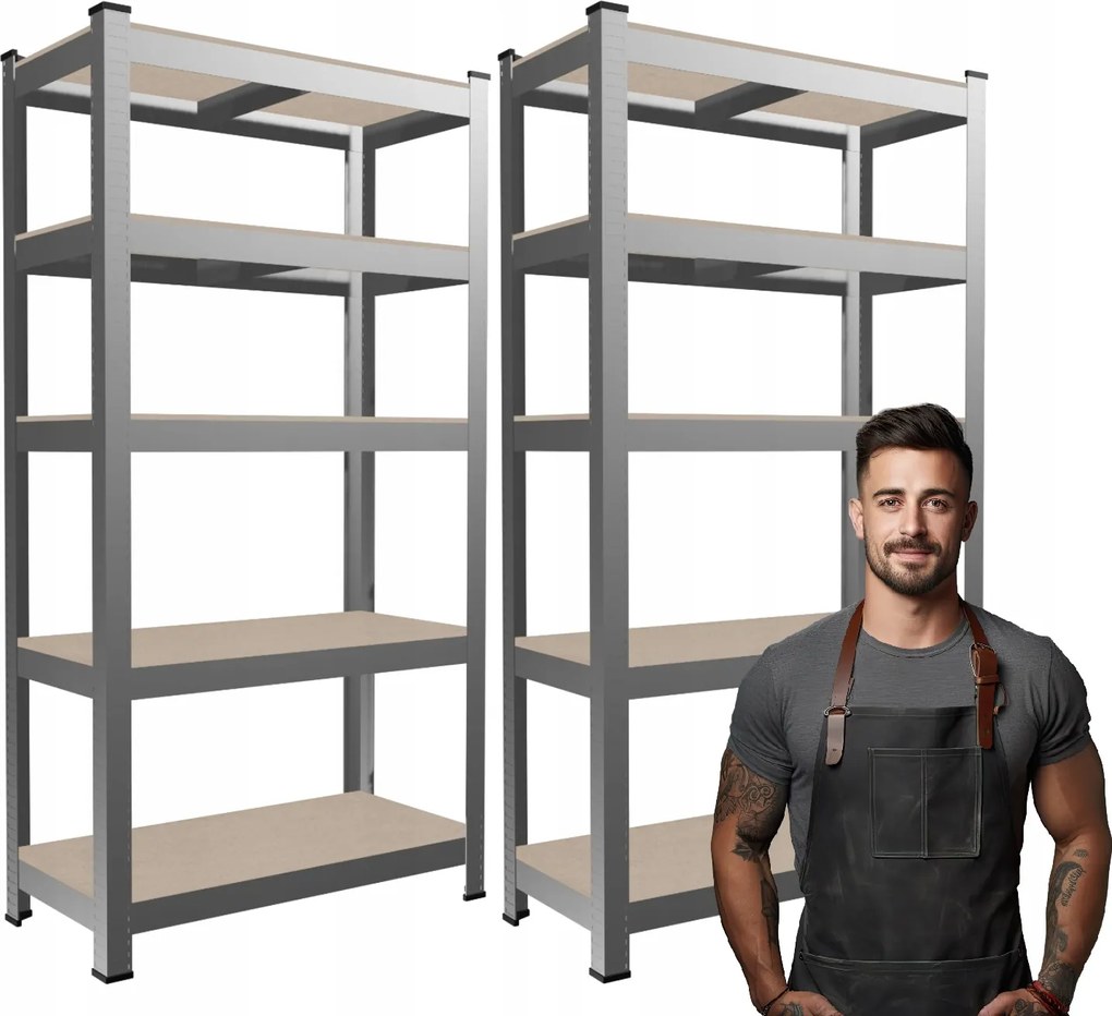 SADA DVÔCH 5-ÚROVŇOVÝCH POLIČIEK 180 x 90 x 40 CM NOSNOSŤ POLIČKY: 175 KG *2158