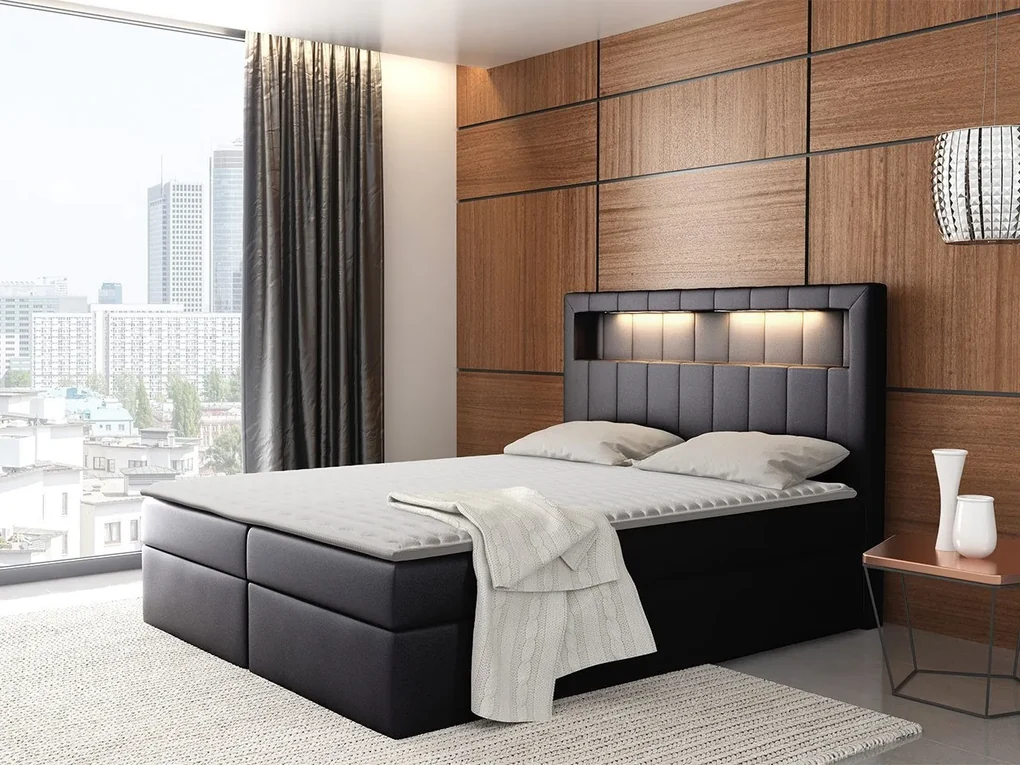 Kontinentálna posteľ Artemis, Rozmer postele: 160x200, Dostupné poťahy: ekokoža Soft 011 (čierna)