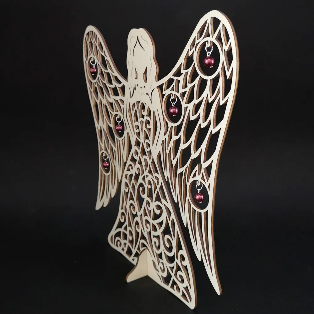 AMADEA Drevený 3D anjel s ozdobami, 31x29 cm