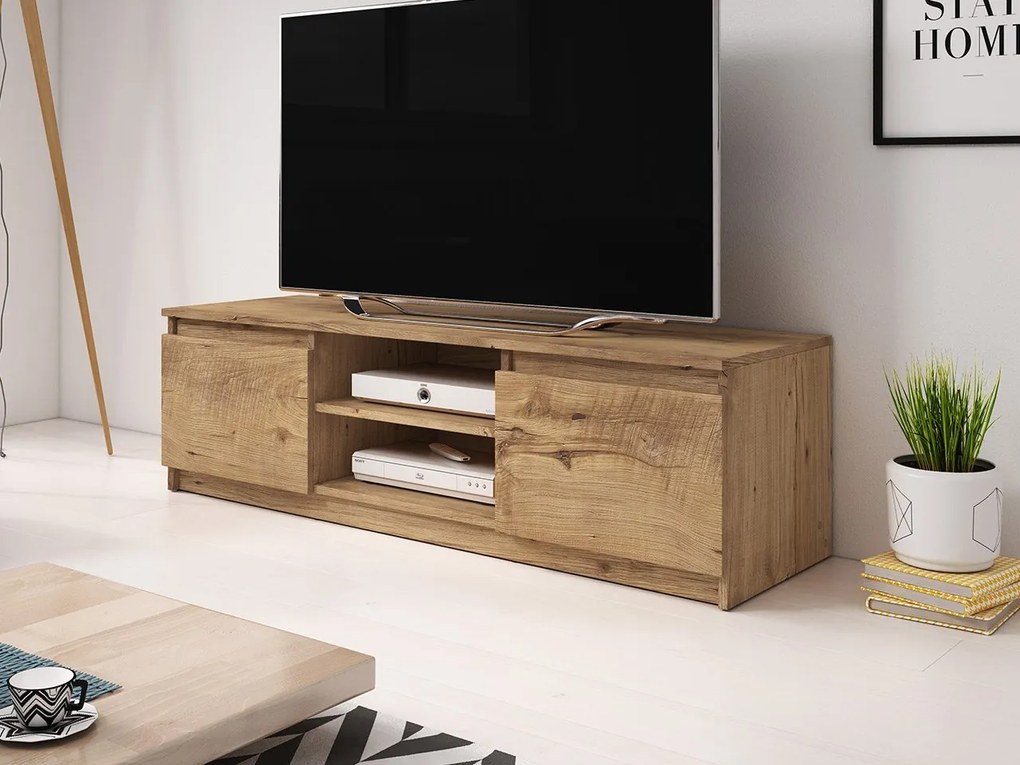 TV stolík Ziziko, Farby: dub sonoma / dub sonoma + biela, Osvetlenie: osvetlenie LED biele