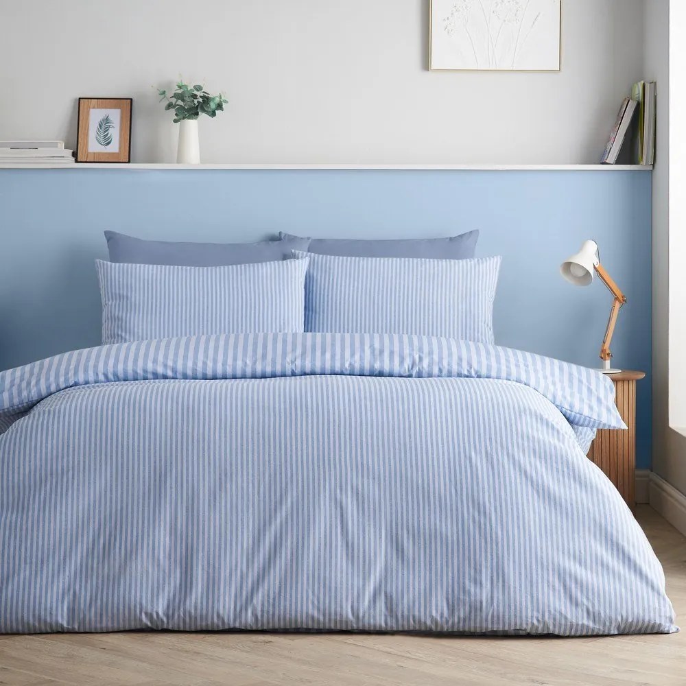 Modré 3-dielne obliečky na dvojlôžko 200x200 cm Epping Textured Stripe – Catherine Lansfield