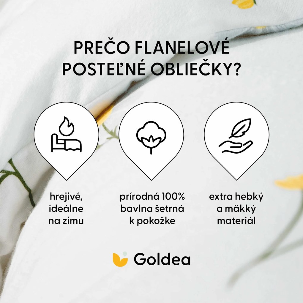 Goldea flanelové posteľné obliečky - harmanček 240 x 220 a 2ks 70 x 90 cm