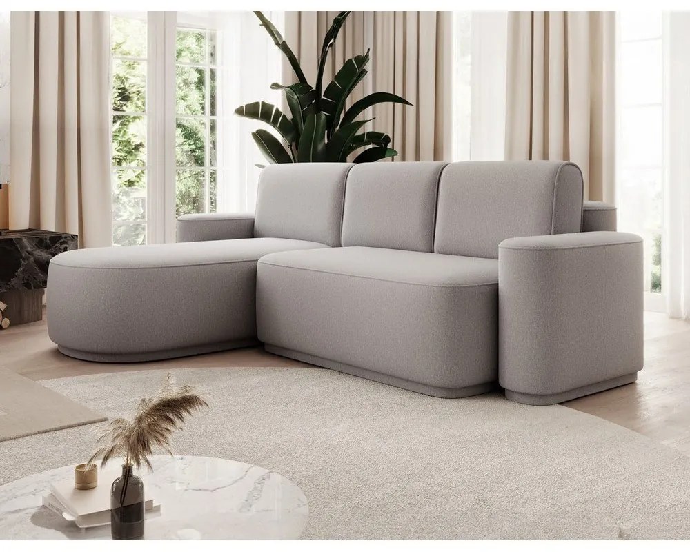 Svetlosivá ženilková rozkladacia/s úložným priestorom rohová pohovka (ľavý roh/s leňoškou) Aurumm – ELTAP