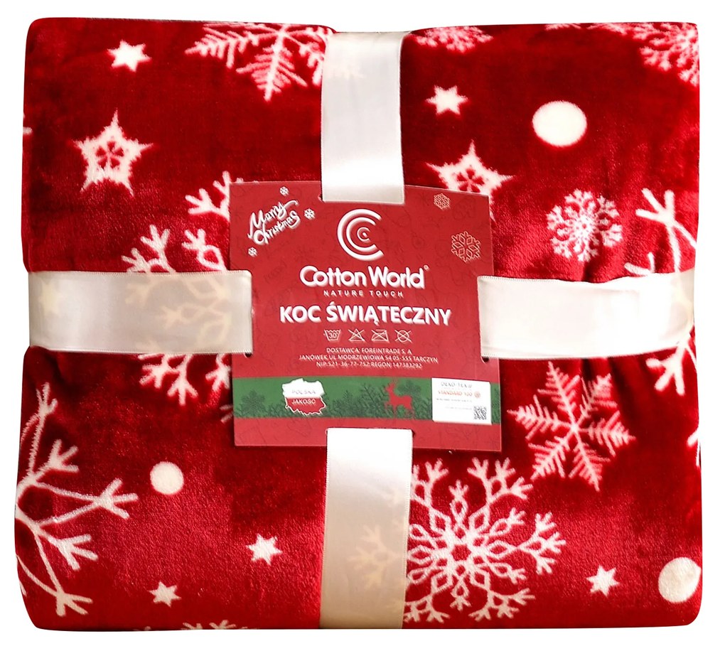 Červená vianočná mikroplyšová baránková deka SNOWFALL Rozmer: 150 x 200 cm