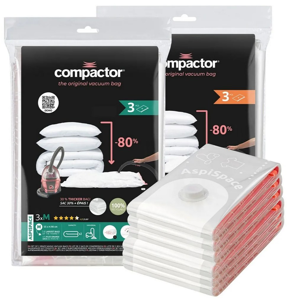 Compactor Set vákuových úložných vriec Aspispace 6 ks, 3x M + 3x L