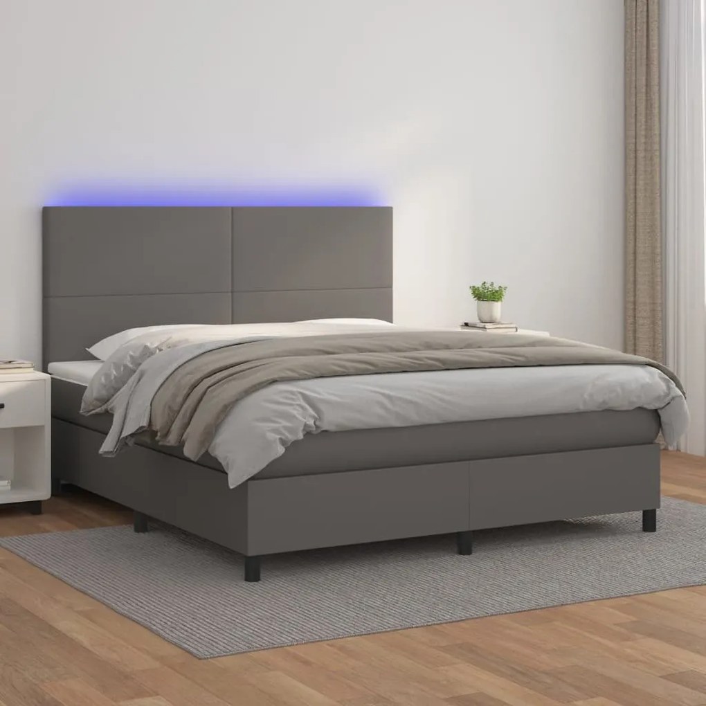 Boxspring posteľ s matracom a LED sivá 160x200 cm umelá koža 3135835
