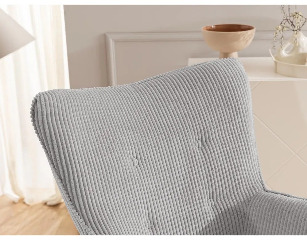 Sivé menčestrové kreslo s podnožkou Niko – Ropez