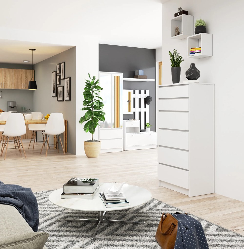 Komoda Kuba 60 cm - 6 zásuviek biela